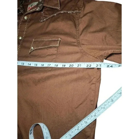 Wrangler Pearl Snap Brown White Stitch Mens 2XL Floral Embroidered - Picture 9 of 11